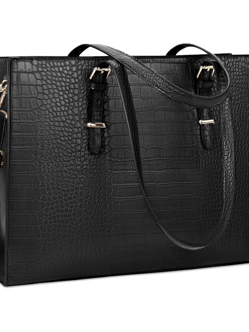 Laptop Bag for Women 15.6 Inch Crocodile Leather Tote Bag Water-resistant Work B